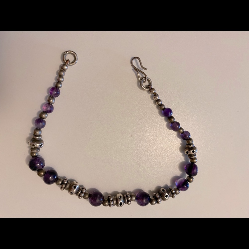 Silver and purple glass bracelet